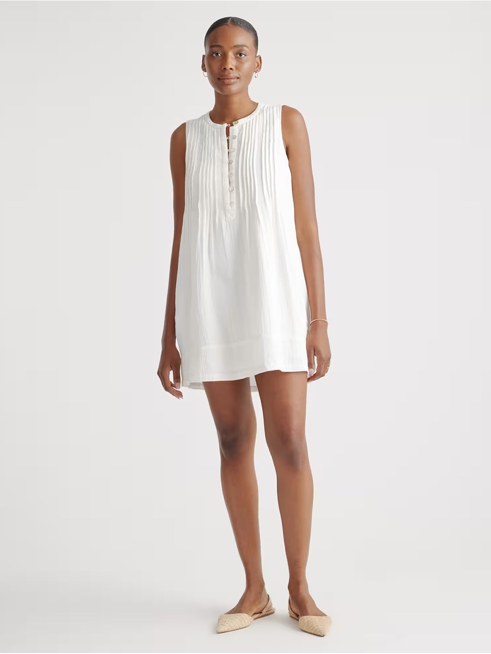 Quince 100% Organic Cotton Gauze Sleeveless Swing Dress